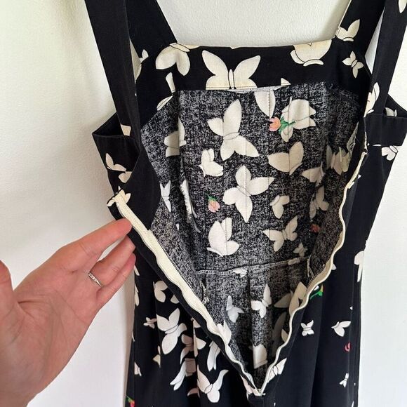 Malia Honolulu Vintage Black Floral Butterfly Printed Sleeveless Knee Length Dre - Picture 12 of 12